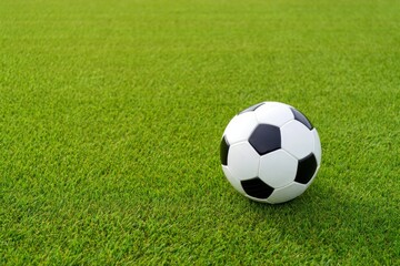 Obraz premium Classic Soccer Ball on Lush Green Grass Field Sports Equipment Outdoor Recreation