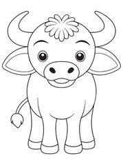 Fototapeta premium a cute cartoon bull with a flower on its head is standing alone