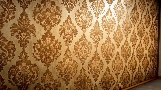 Golden brown damask wallpaper design with subtle movement and warm tones creating a classic elegant backdrop for any project
