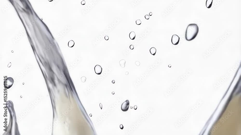 Poster liquid splashing with force against plain background, generating clear water drops and rich white de