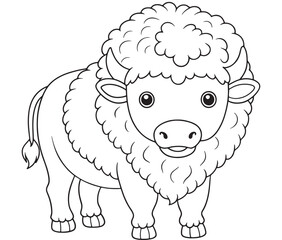 American Bison Coloring Page Adorable Animal Illustration For Kids