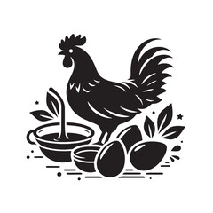Rooster and Fresh Eggs Farm Themed Illustration
