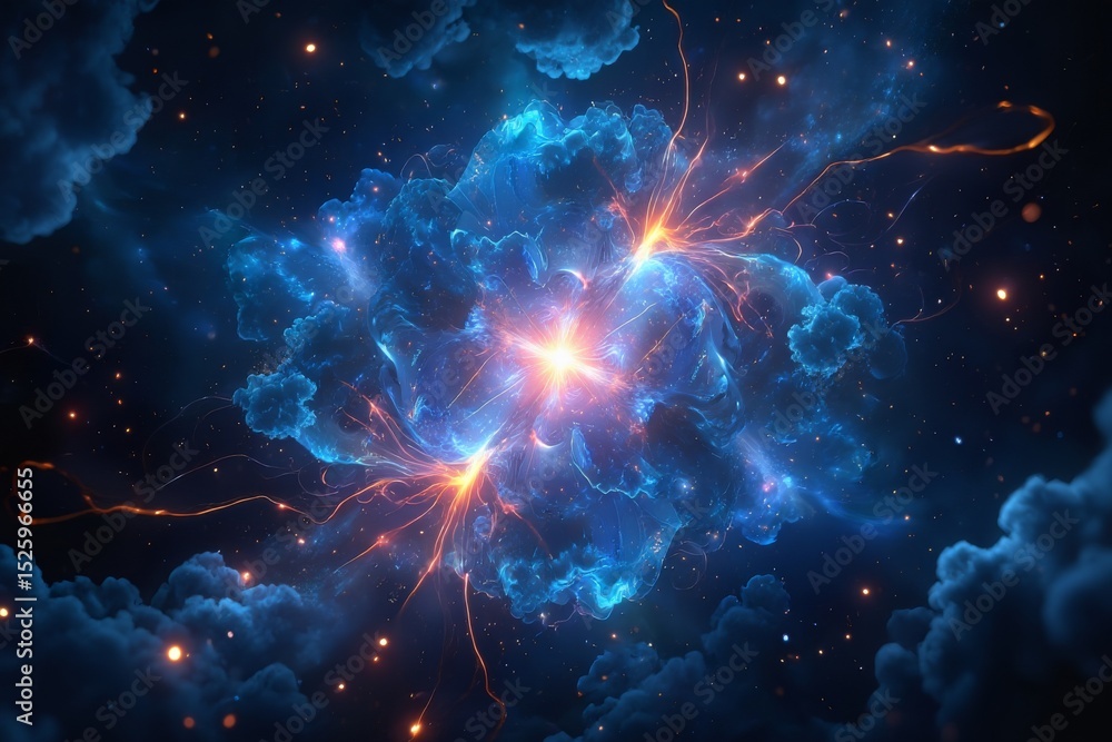 Sticker cosmic nebula explosion in deep space with glowing energy and interstellar cloud formations