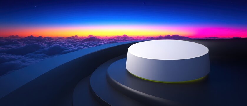 Abstract pedestal atop clouds at sunrise