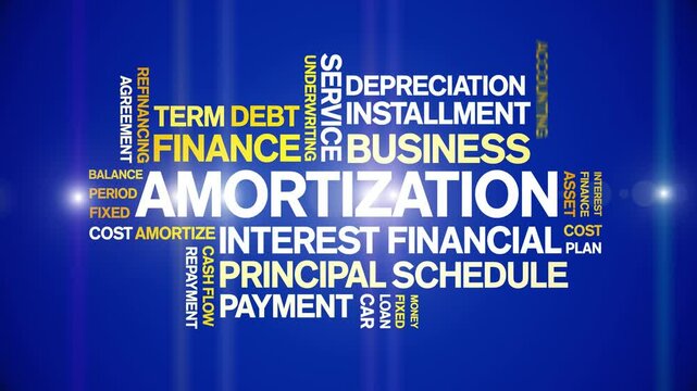 Amortization animated word cloud;text design animation tag kinetic typography seamless loop.