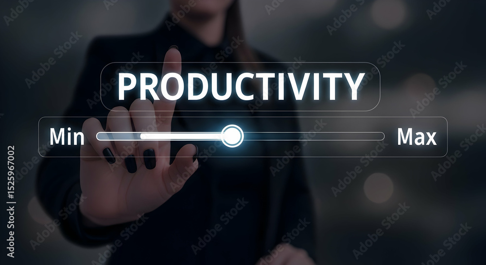 Poster maximizing productivity with digital slider and business technology interface