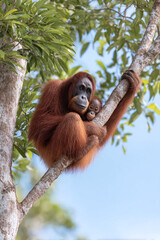 Obraz premium Orangutan Mother and Baby in a Tree