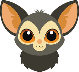 Bush Baby Face Cute Animal Illustration.