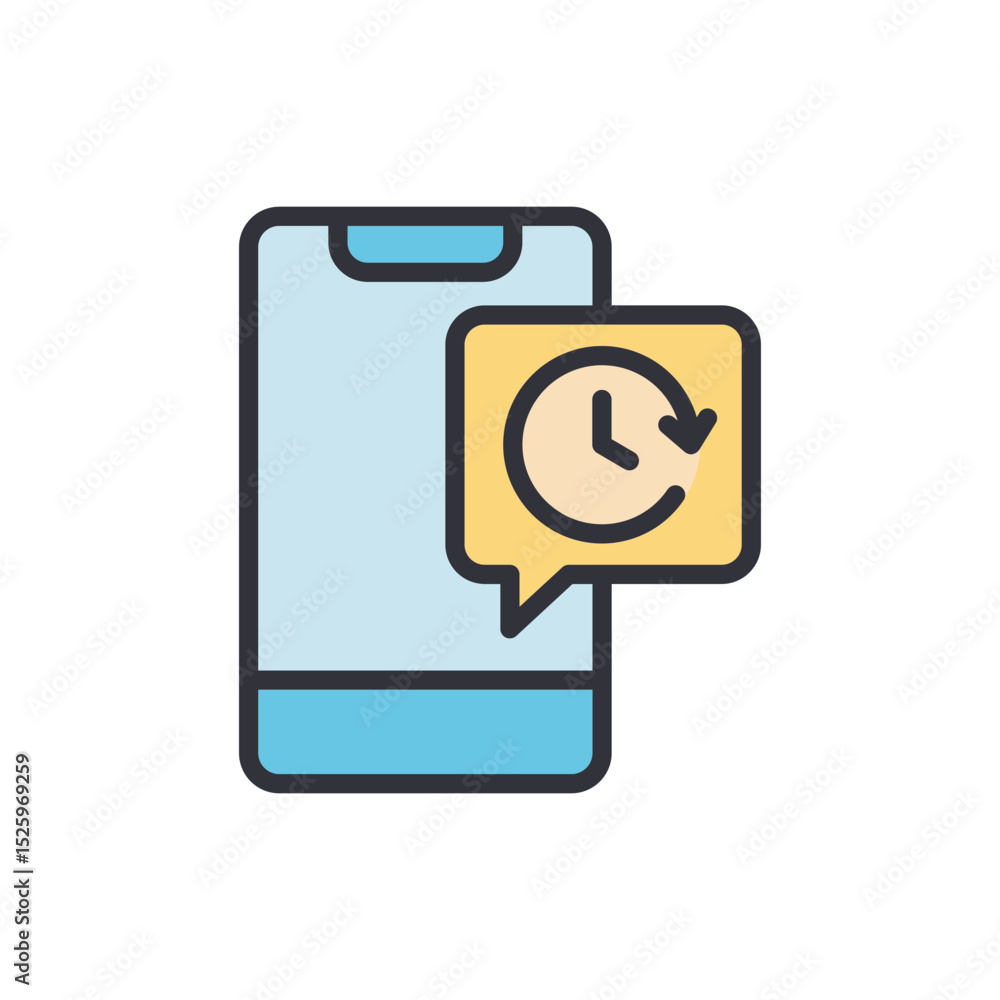Poster smartphone notification with clock symbol for time management reminders