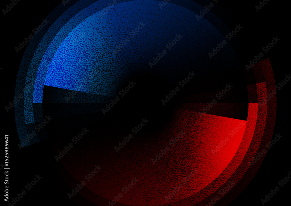 Poster Abstract dark red blue glossy circles with grunge grainy texture background. Geometric vector design