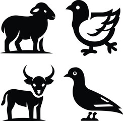 Farm Animals and Birds Silhouette - Minimal Vector Set