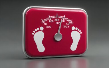 Red digital scale with footprints