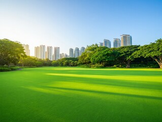 Obraz premium Green Lawn Park City Skyline Urban Oasis Tranquil Scenery Outdoor Recreation Serene