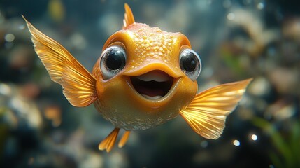 Happy goldfish swimming