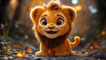 Adorable cartoon lion cub