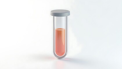 Clear Test Tube with Orange Liquid on White Background