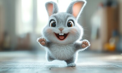 Cute cartoon bunny running