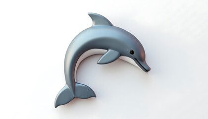 Fototapeta premium Shiny Blue Dolphin Jumping on White Background Isolated