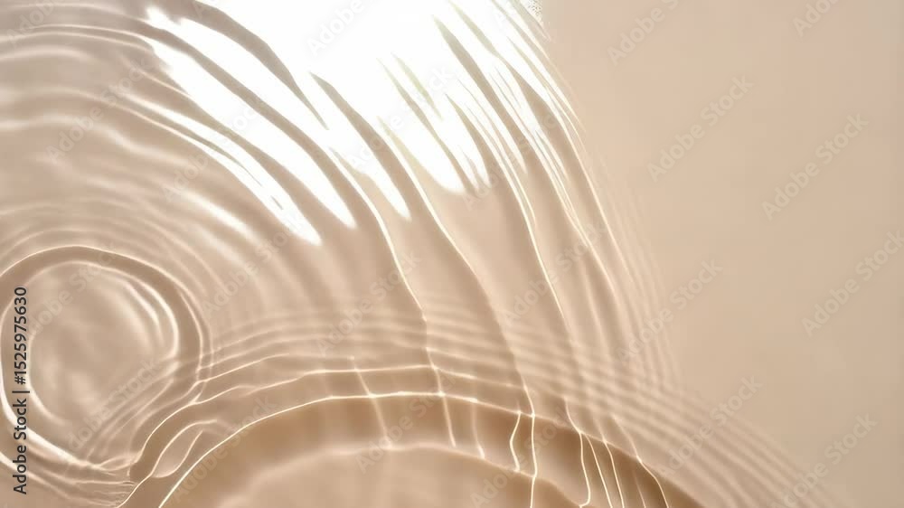 Poster beige water surface reflecting light and creating moving caustic effect and abstract ripple patterns