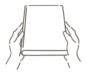 本を持っている手のイラスト。手と本。シンプルタッチ、ベクターイラスト素材。