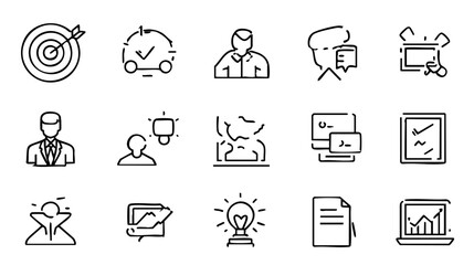 Minimalist Business Line Icons - Office Strategy Vector Set