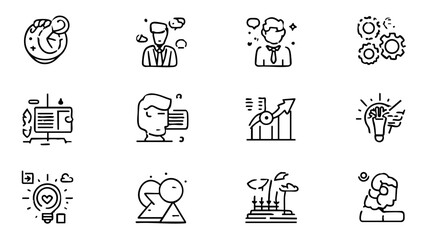 Minimalist Business Line Icons - Office Strategy Vector Set