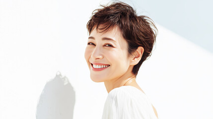 明るく元気な大人の女性のナチュラルな笑顔