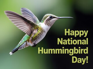 Fototapeta premium Vibrant Emerald Hummingbird Bird with Wings Spread Against Blurred Backdrop