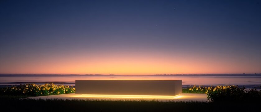 Seaside bench at sunset