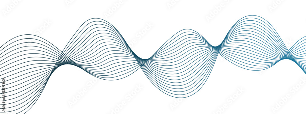Fototapete Abstract blue line wave with geometric technology and frequency gradient lines. Curved wavy lines tech futuristic motion background. Smooth, flowing waveforms blue lines. 