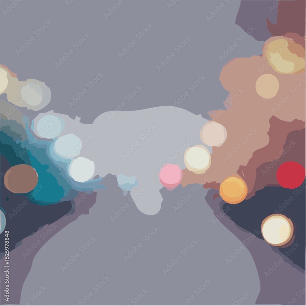 Poster a serene vector series of floating colored light orbs scattered across moody, gradient backdrops, cr