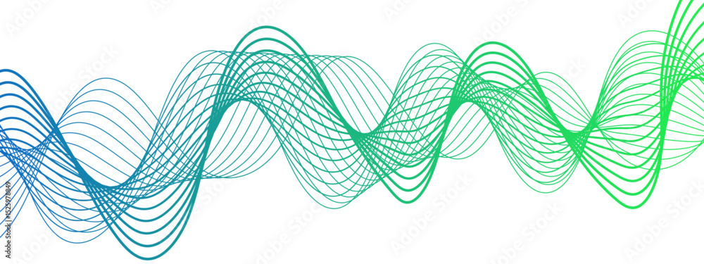 Poster Abstract blue line wave with geometric technology and frequency gradient lines. Curved wavy lines tech futuristic motion background. Smooth, flowing waveforms blue lines. 