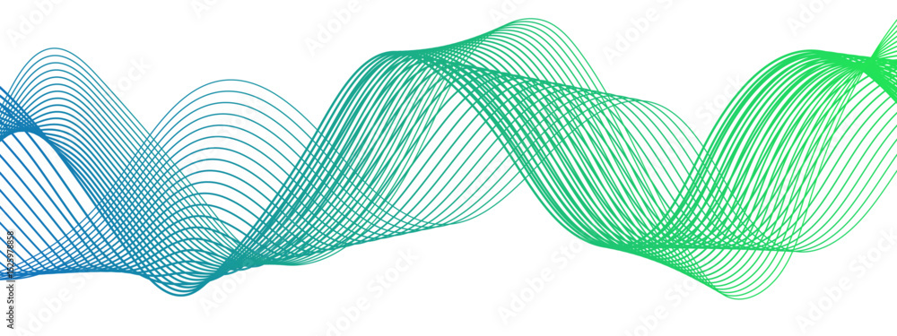 Poster Abstract blue line wave with geometric technology and frequency gradient lines. Curved wavy lines tech futuristic motion background. Smooth, flowing waveforms blue lines. 