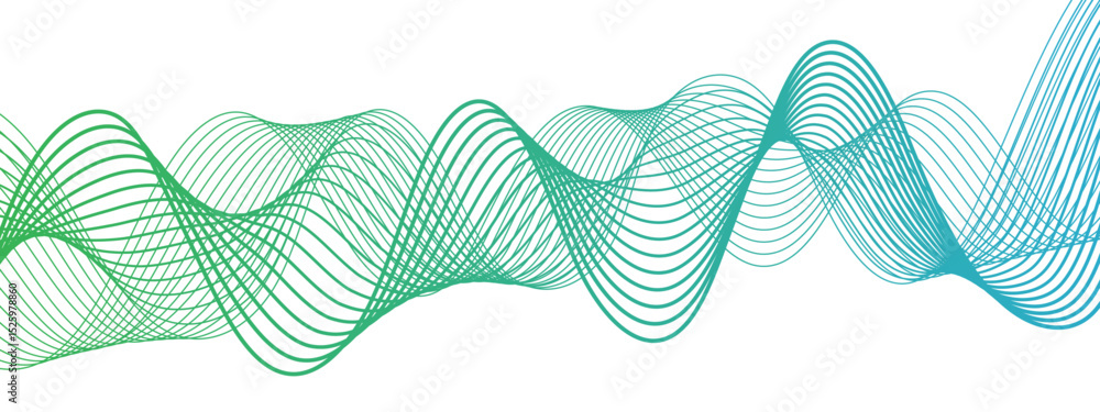 Poster Abstract blue line wave with geometric technology and frequency gradient lines. Curved wavy lines tech futuristic motion background. Smooth, flowing waveforms blue lines. 