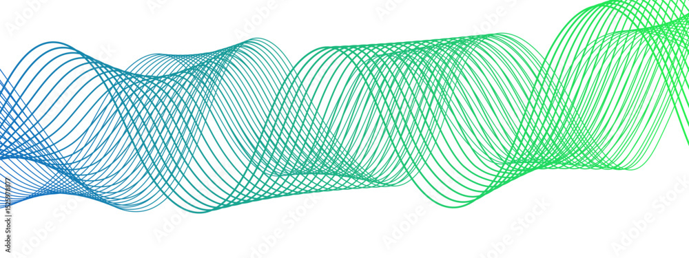 Poster Abstract blue line wave with geometric technology and frequency gradient lines. Curved wavy lines tech futuristic motion background. Smooth, flowing waveforms blue lines. 