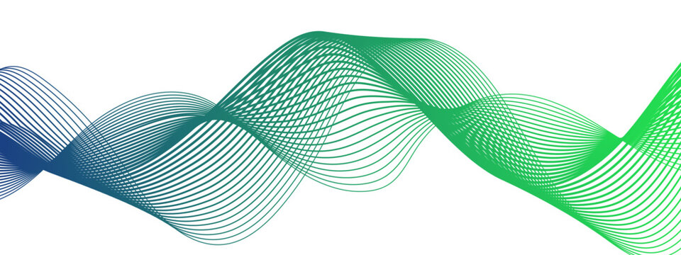 Abstract blue line wave with geometric technology and frequency gradient lines. Curved wavy lines tech futuristic motion background. Smooth, flowing waveforms blue lines. 