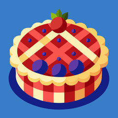 Fourth of July Raspberry Blueberry Pie vector illustration