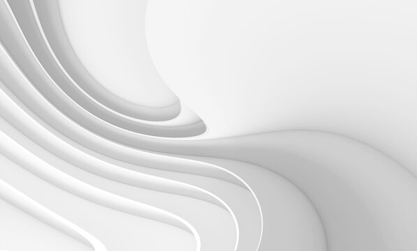 Abstract Architecture Background. White Circular Building. 3d Rendering, futuristic white architectural structure background