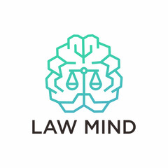 Modern Outline Brain with Scales of Justice Law Firm Logo Design