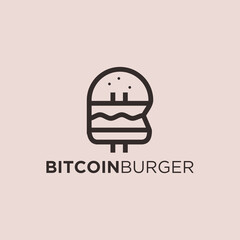 Minimalist Line Art Burger Combined with Cryptocurrency Logo Design Concept