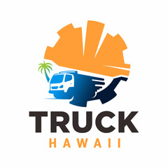 Modern Stylized Truck Hawaii Delivery Service Vehicle Travel Transportation Logo