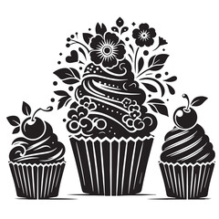 Elaborate Cupcake Design with Flowers and Cherries