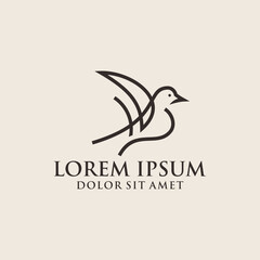 Minimalist Linear Dove Silhouette Bird Animal Flying Icon Logo