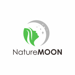 Fototapeta premium Elegant Minimalist Woman Face with Moon and Stars Beauty Logo Design