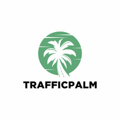 Obraz premium Minimalist Elegant Palm Tree Logo Design with Road Silhouette