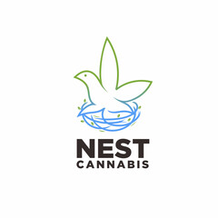 Minimalist Line Art Nest with Bird Silhouette Concept Logo Design