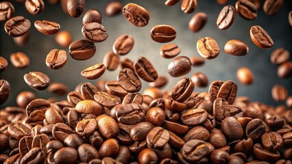 Obraz premium Falling coffee beans close up on a transparent background