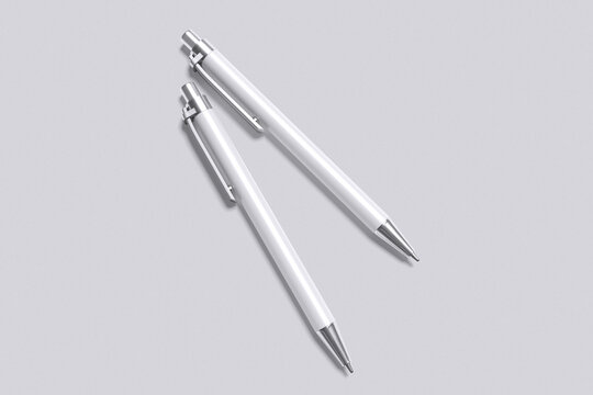 White ballpoint pen with grey background color for mockup template