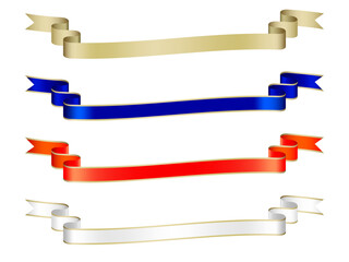 Obraz premium Collection of luxurious long title ribbons with gold edges. Curved banners in gold, blue, red and white.