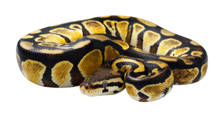 a python coiled up with beautiful skin color  isolated on a transparent  background